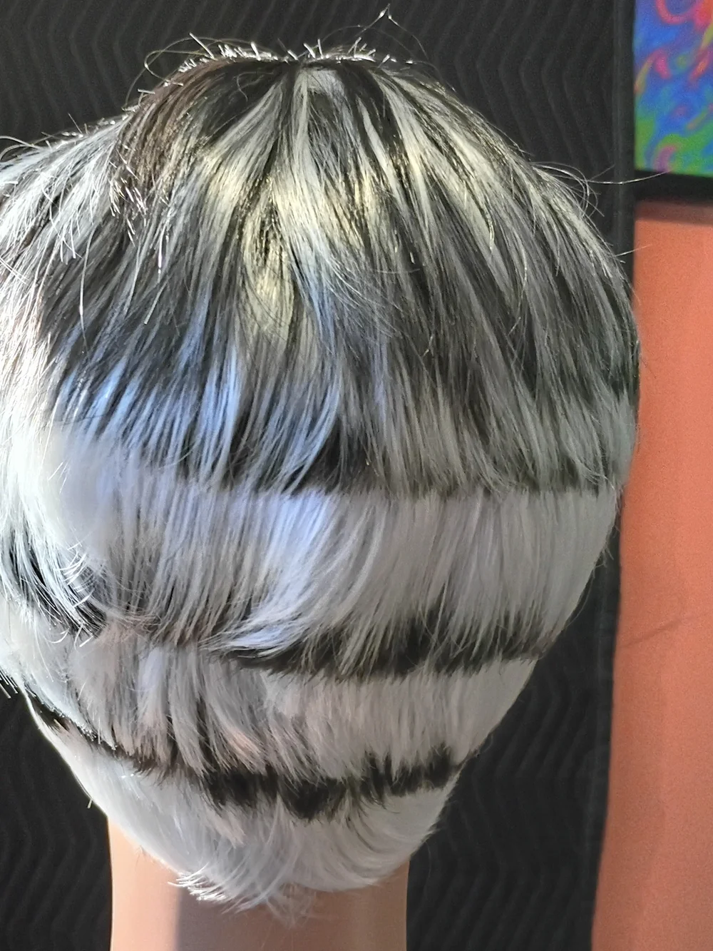 Short Layered Women's Wig in White with Black Stripes